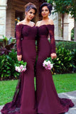 New Arrival Off-the-Shoulder Wine Red Trumpet Long Sleeve Mermaid Bridesmaid Dresses