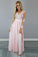 Stylish A-Line V-Neck Long Sleeves Split Front Gray Chiffon Long Prom Dresses