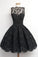 A-Line Scalloped-Edge Sleeveless Vintage Black Lace Knee-Length Homecoming Dress