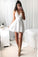 A Line V Neck Spaghetti Strap Short Lace White With Criss-Cross Mini Homecoming Dress